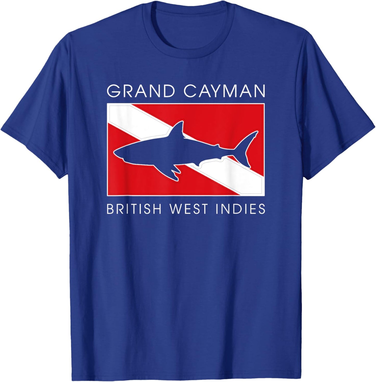 Retro Shark Scuba Diver Grand Cayman Islands Scuba Dive Flag T-Shirt - T-Shirt | Royal