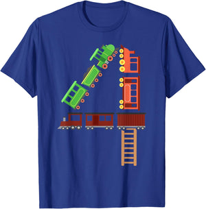 Kids 4th Birthday Train Boys Girls Fun 4 Year Old Train T-Shirt - T-Shirt | Royal