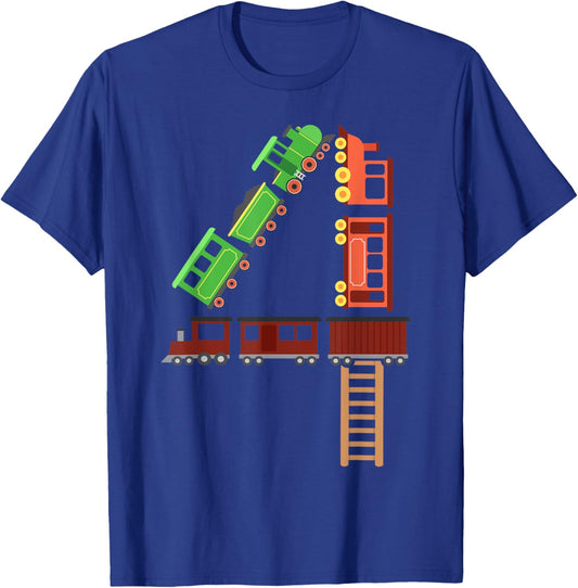 Kids 4th Birthday Train Boys Girls Fun 4 Year Old Train T-Shirt - T-Shirt | Royal
