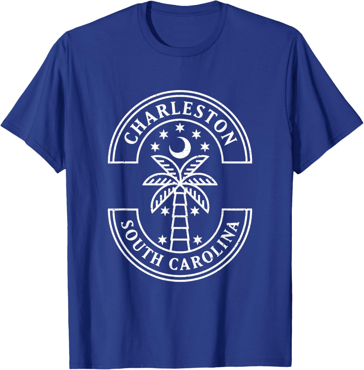 Palm Tree Under Crescent Moon Charleston South Carolina T-Shirt - T-Shirt | Royal