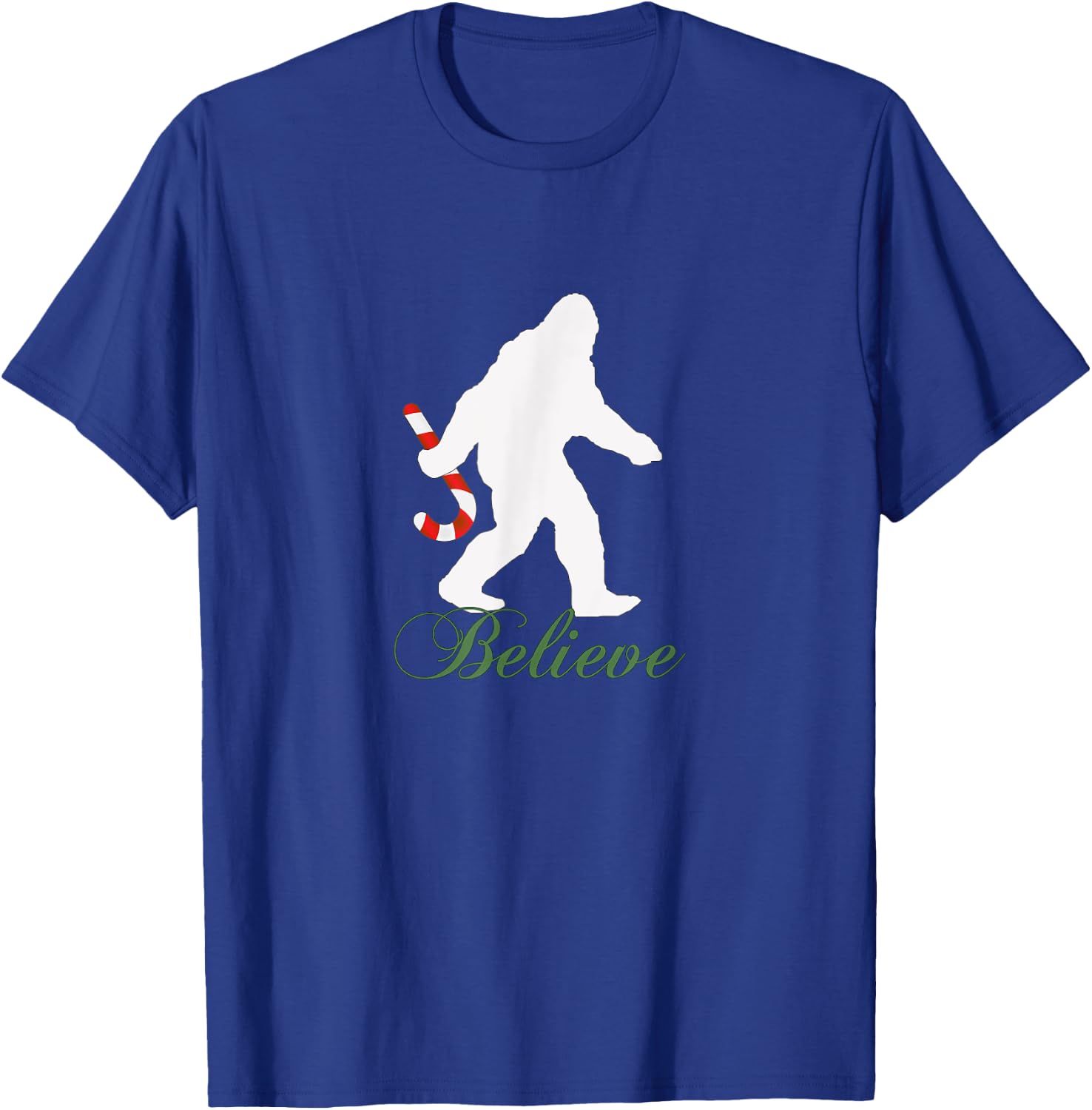 Bigfoot Sasquatch Yeti Believe Candy Cane Christmas Pajamas T-Shirt - T-Shirt | Royal