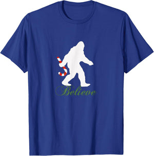 Bigfoot Sasquatch Yeti Believe Candy Cane Christmas Pajamas T-Shirt - T-Shirt | Royal