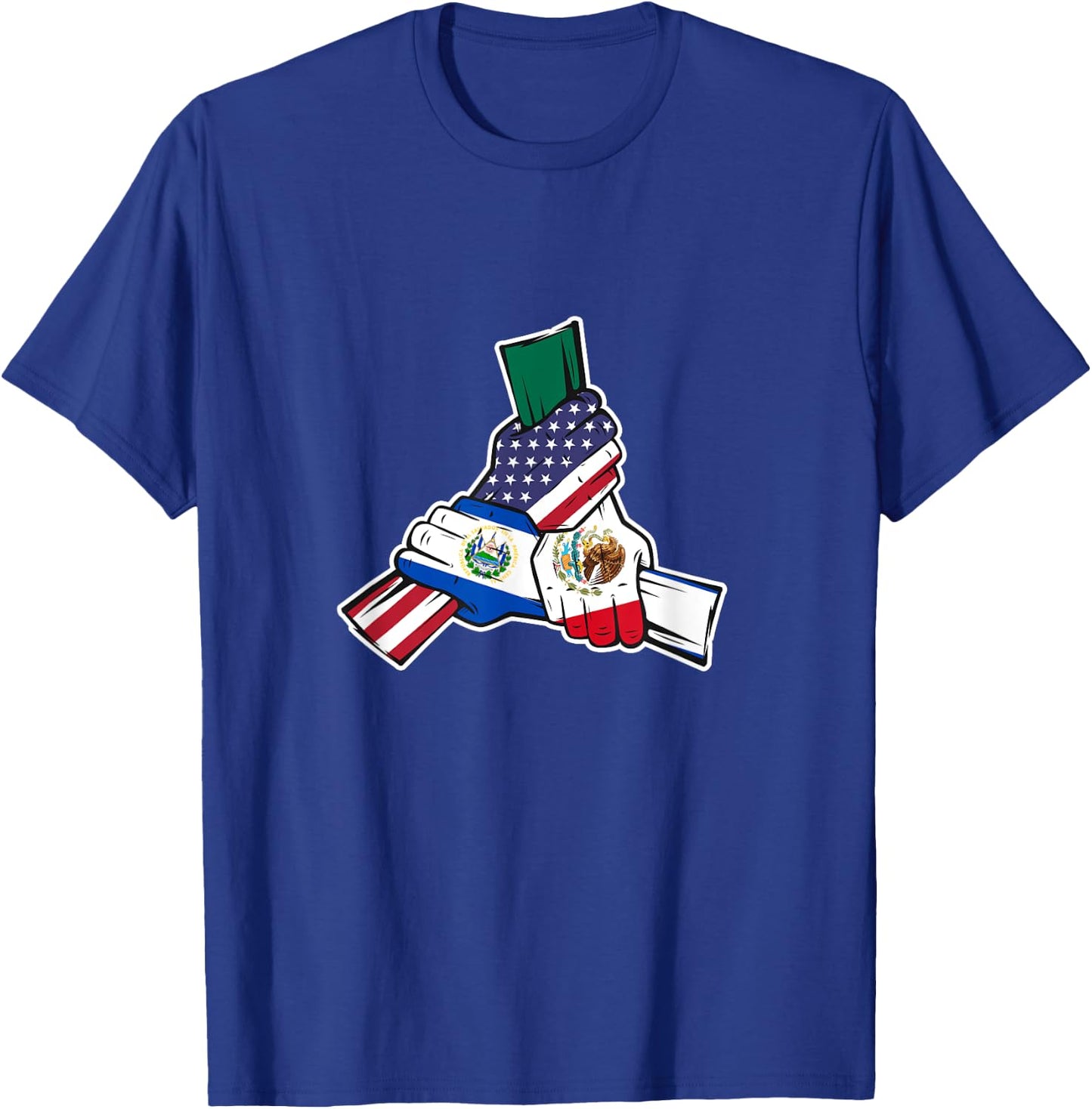 Holding Hands. Mexico, El Salvador Roots and USA Flag T-Shirt - T-Shirt | Royal