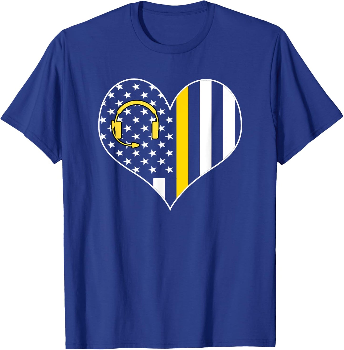 911 Dispatcher Gold Line USA Flag Emergency Dispatchers Gift T-Shirt - T-Shirt | Royal