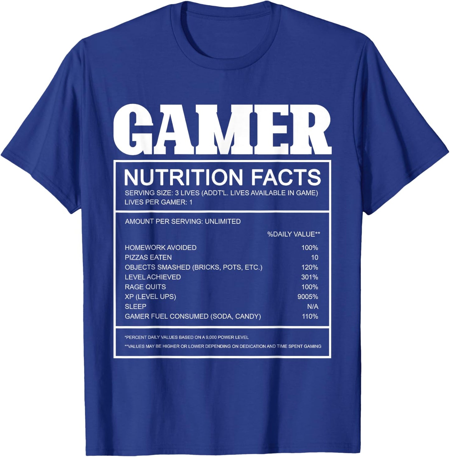 Gamer Nutrition Facts Gaming T-Shirt - T-Shirt | Royal