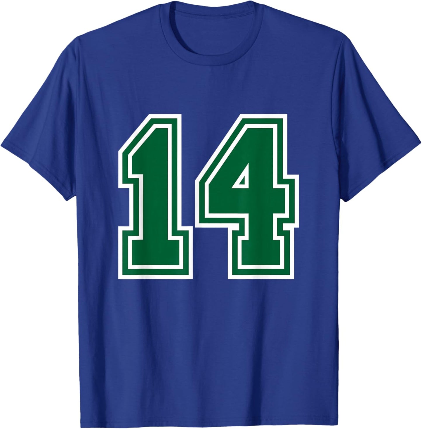 Number 14, White/Green Plain Number T-Shirt - T-Shirt | Royal