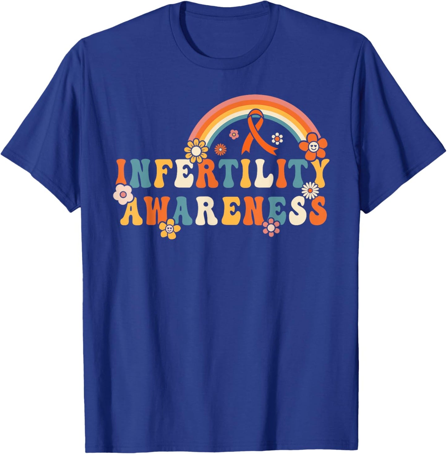 Groovy Infertility Awareness Orange Ribbon Rainbow Men Women T-Shirt - T-Shirt | Royal