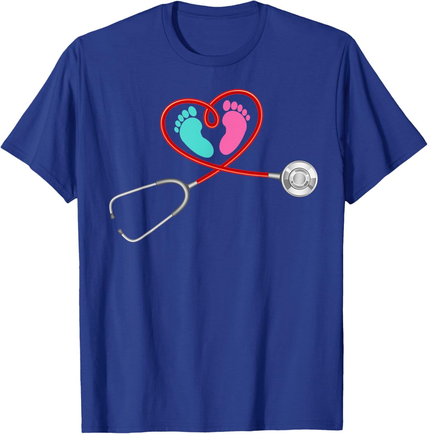 Pediatric OB NICU Nurse Stethoscope Baby Feet Funny Nursing T-Shirt - T-Shirt | Royal