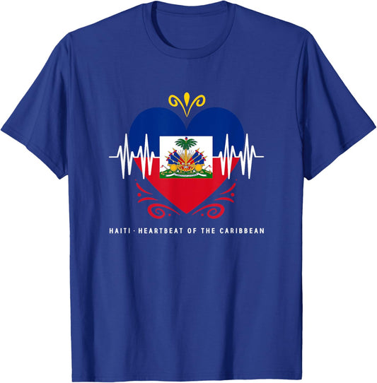 Haiti Heartbeat Of The Caribbean Heart Haitian Flag T-Shirt - T-Shirt | Royal