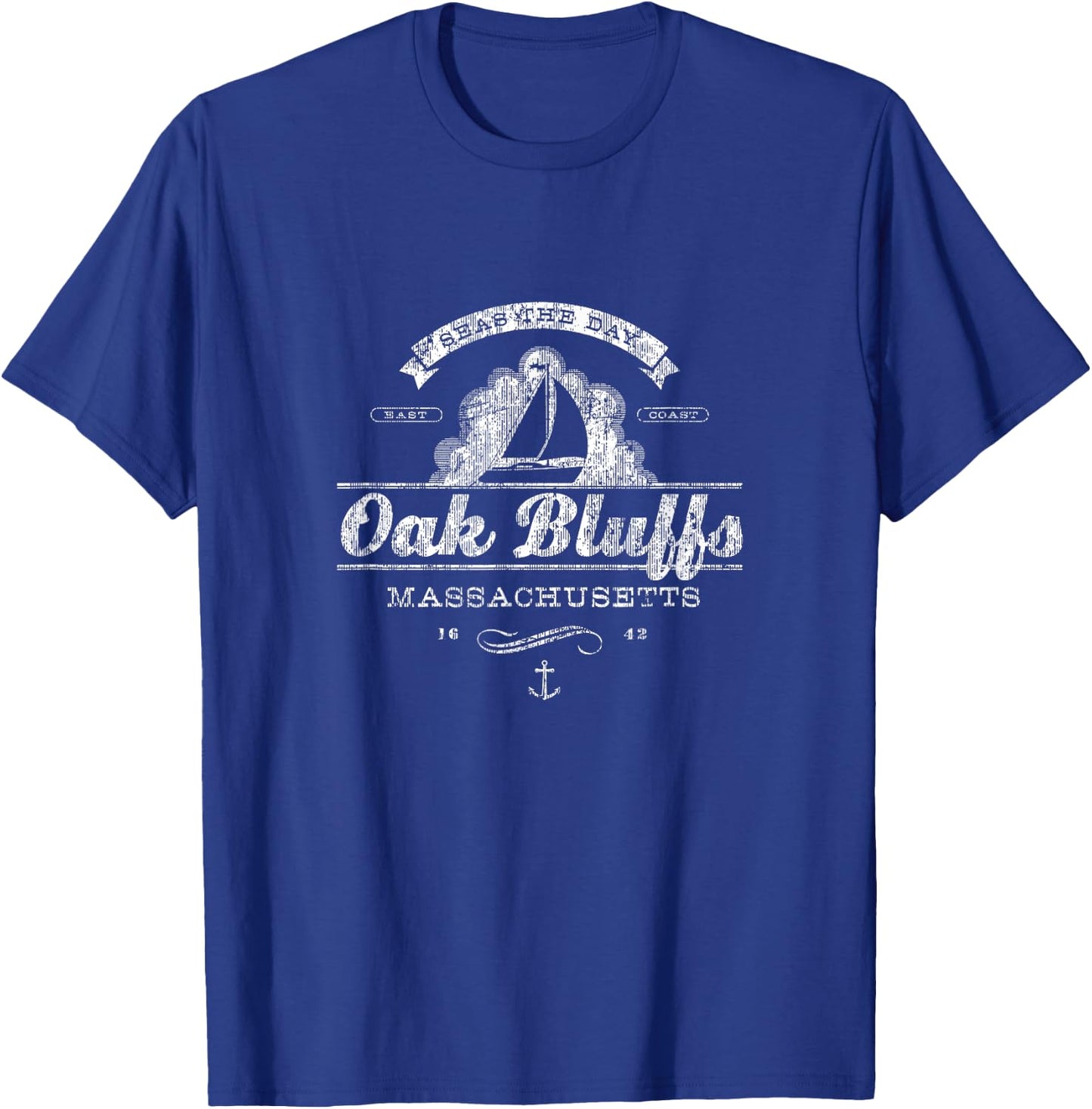 Oak Bluffs MA Sailboat Vintage Nautical T-Shirt - T-Shirt | Royal