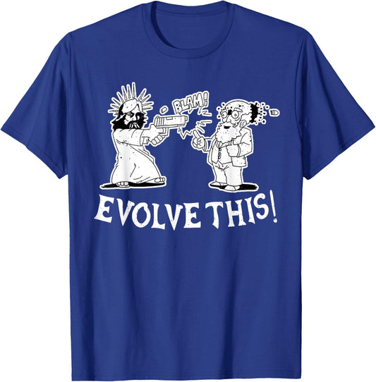 Vintage Evolve This Jesus And Darwin , Small, Black T-Shirt - T-Shirt | Royal