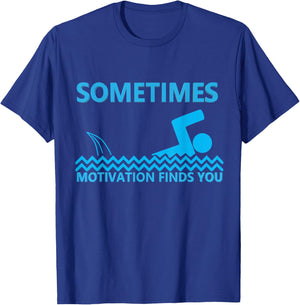 Sometimes Motivation Finds You Shark Sarcastic Humor Saying T-Shirt - T-Shirt | Royal