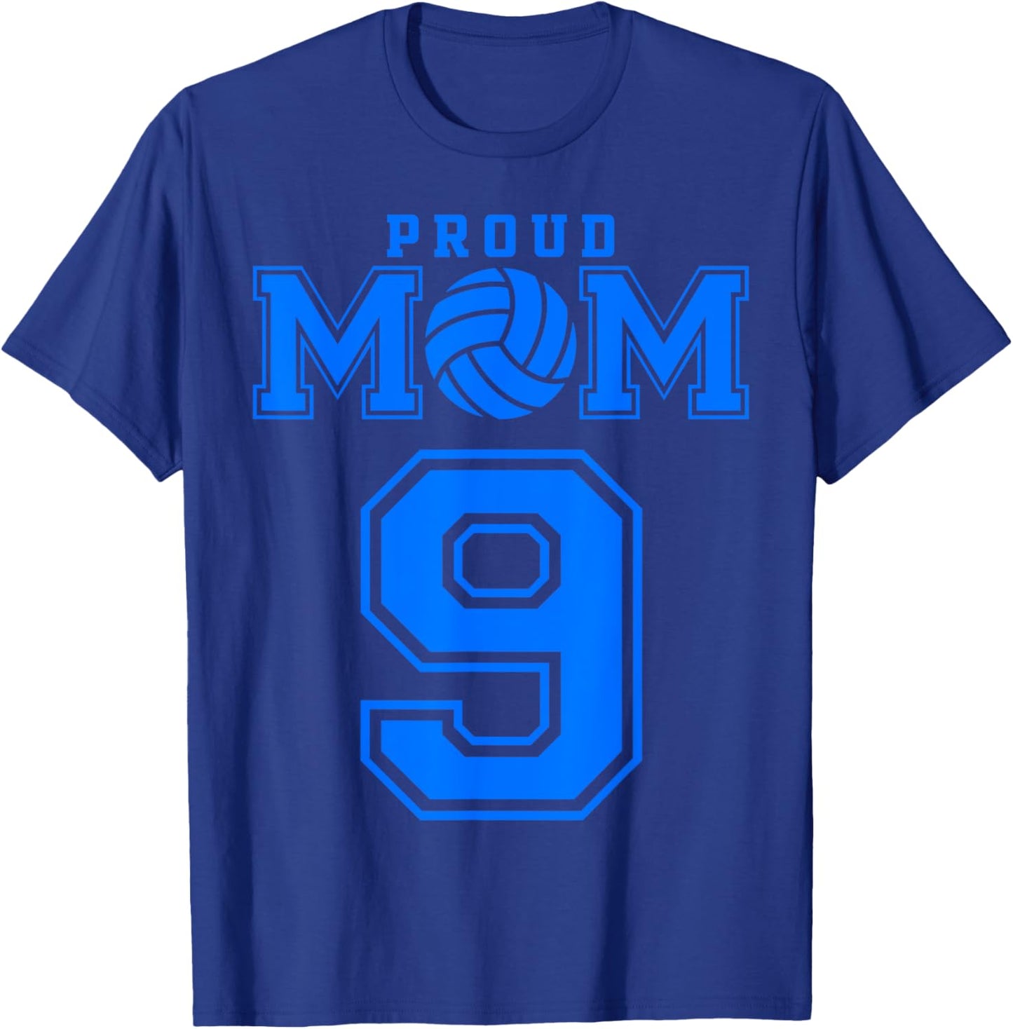 Proud Volleyball Mom Number 9 B T-Shirt - T-Shirt | Royal