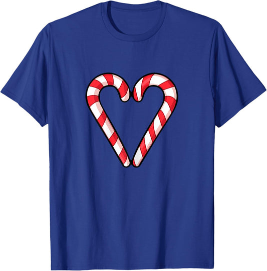 Candy Cane Heart Christmas Cute Holiday Red White Stripe T-Shirt - T-Shirt | Royal