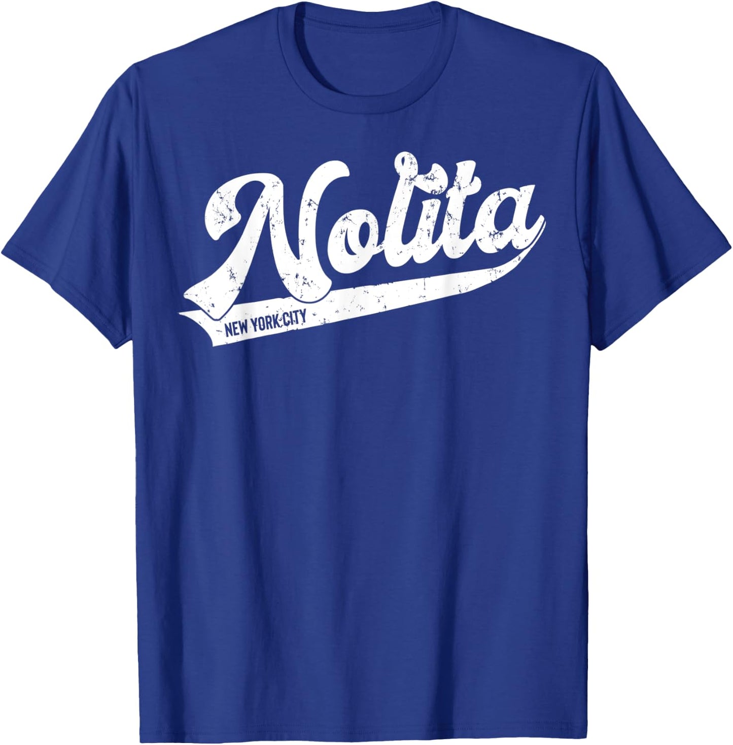 Nolita New York City Typographic Distressed Design T-Shirt - T-Shirt | Royal