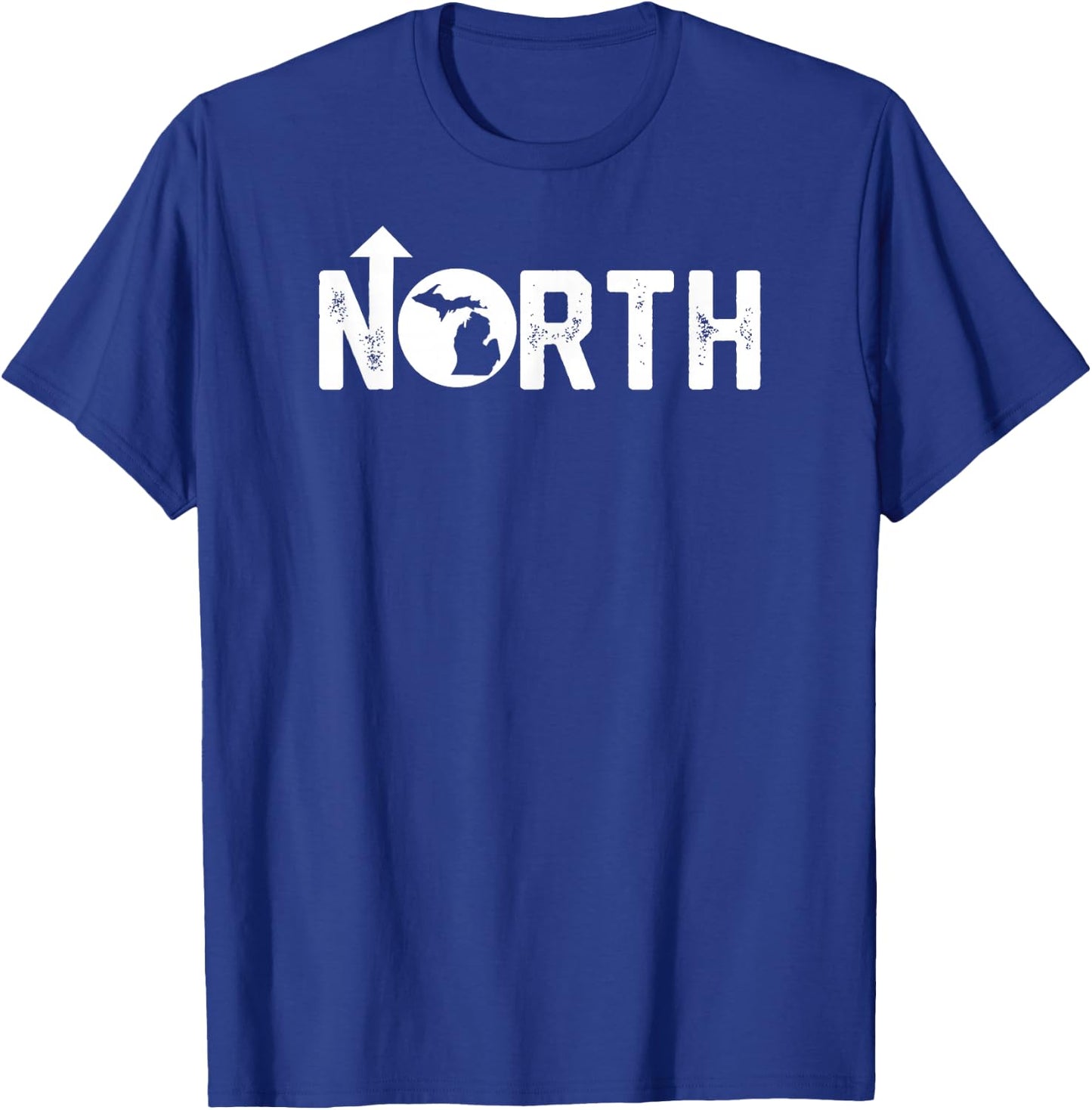 Vintage Up North Michigan Distressed Text State Map T-Shirt - T-Shirt | Royal