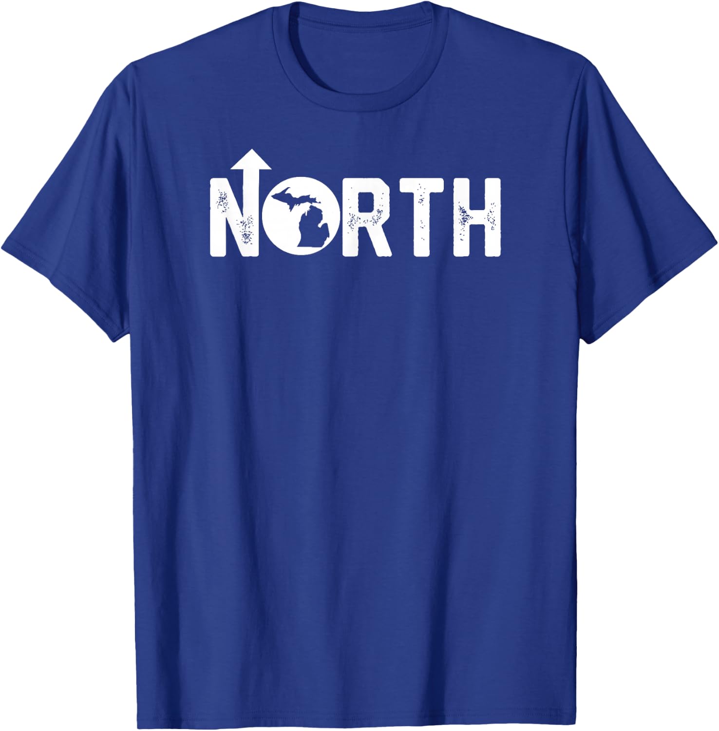 Vintage Up North Michigan Distressed Text State Map T-Shirt - T-Shirt | Royal