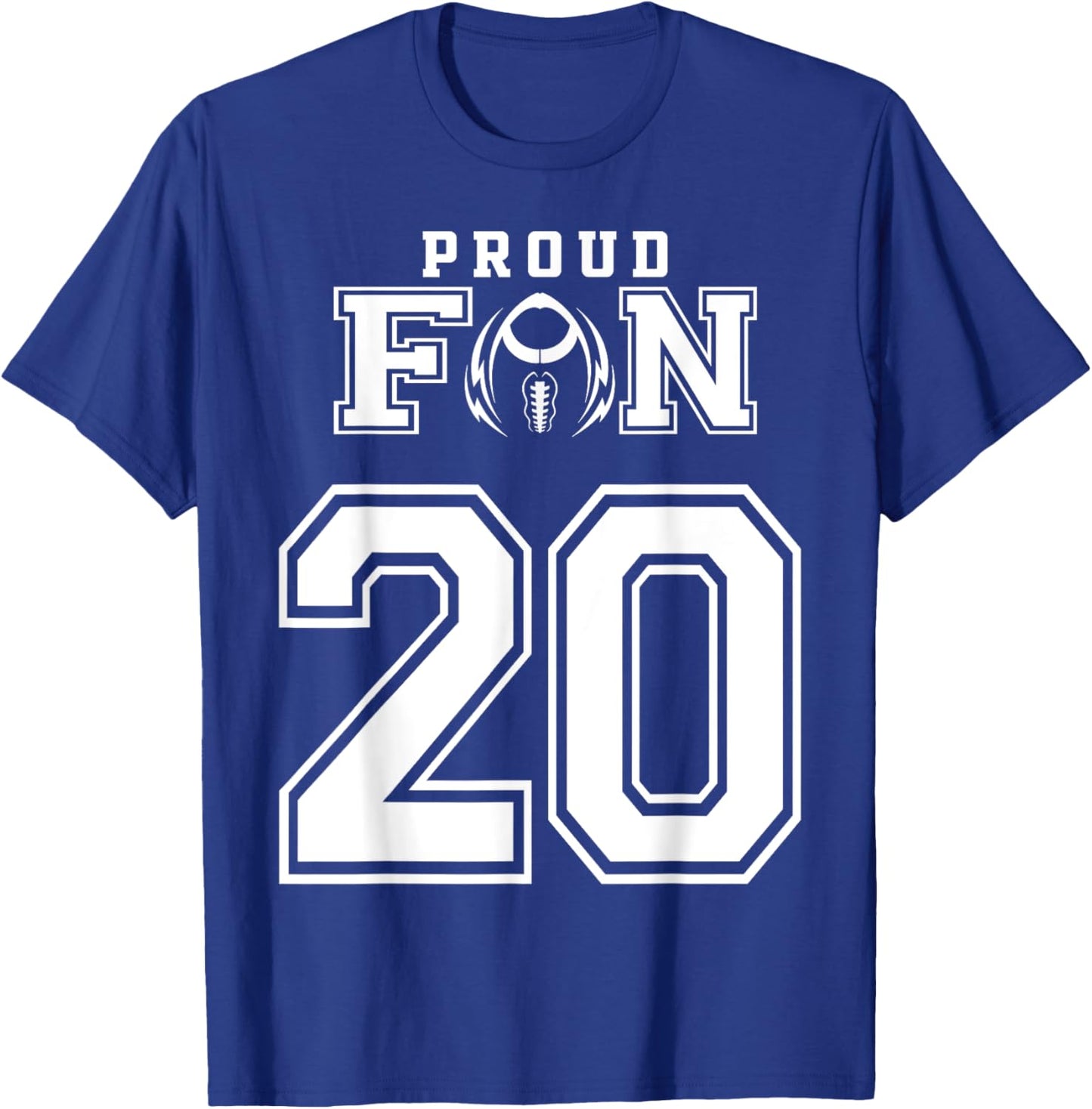 Custom Proud Football Fan Number 20 Personalized T-Shirt - T-Shirt | Royal