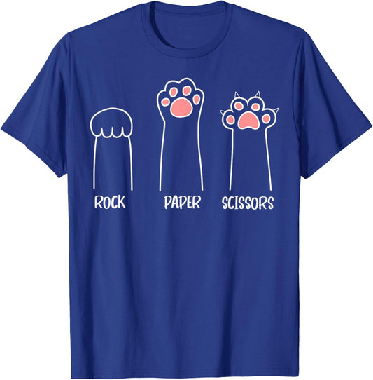 Rock Paper Scissors Hand Game Cute Paw Funny Cat T-Shirt - T-Shirt | Royal