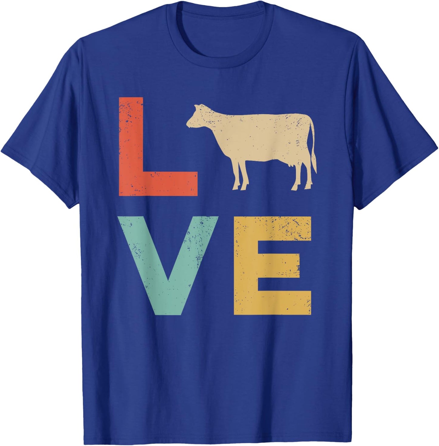 Love Cow Vintage Retro Dairy Cattle Livestock Farmer Gift T-Shirt - T-Shirt | Royal