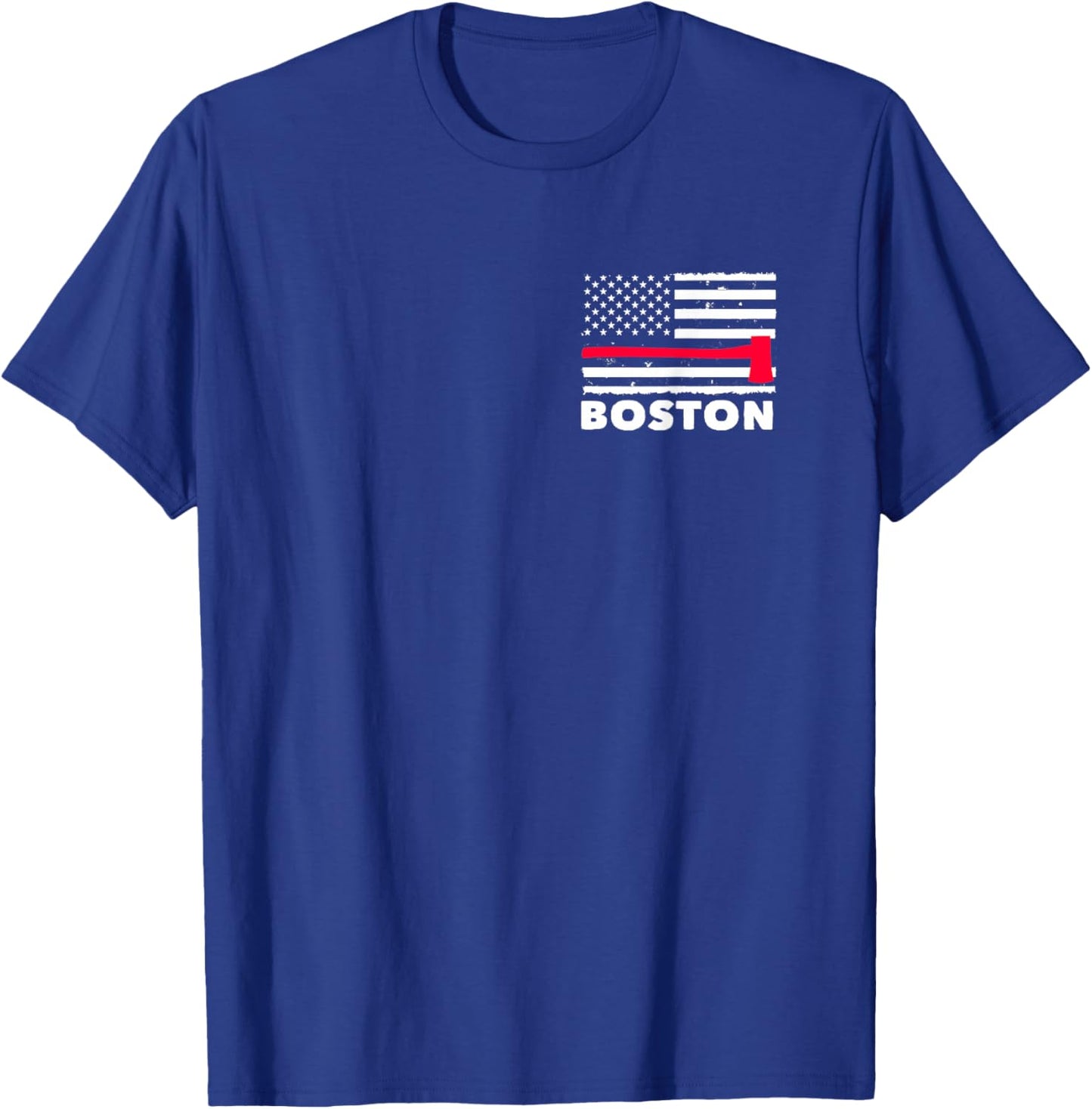 Boston US Flag Pocket Firefighter Thin Red Line Fireman Gift T-Shirt - T-Shirt | Royal