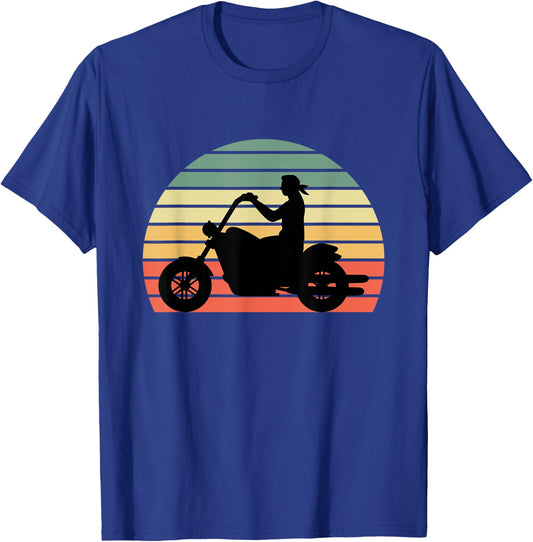 KaizenDesigns Vintage Biker - Retro Motorcycle Silhouette T-Shirt - T-Shirt | Royal