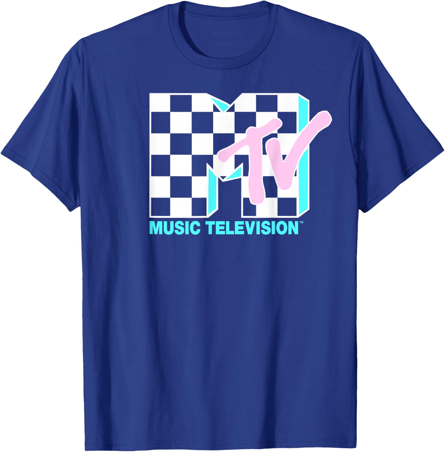MTV Neon Checkered Logo Graphic T-Shirt - T-Shirt | Royal