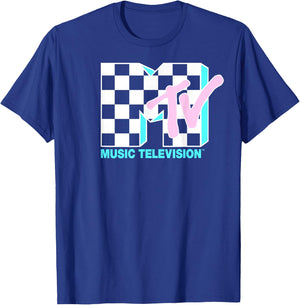 MTV Neon Checkered Logo Graphic T-Shirt - T-Shirt | Royal