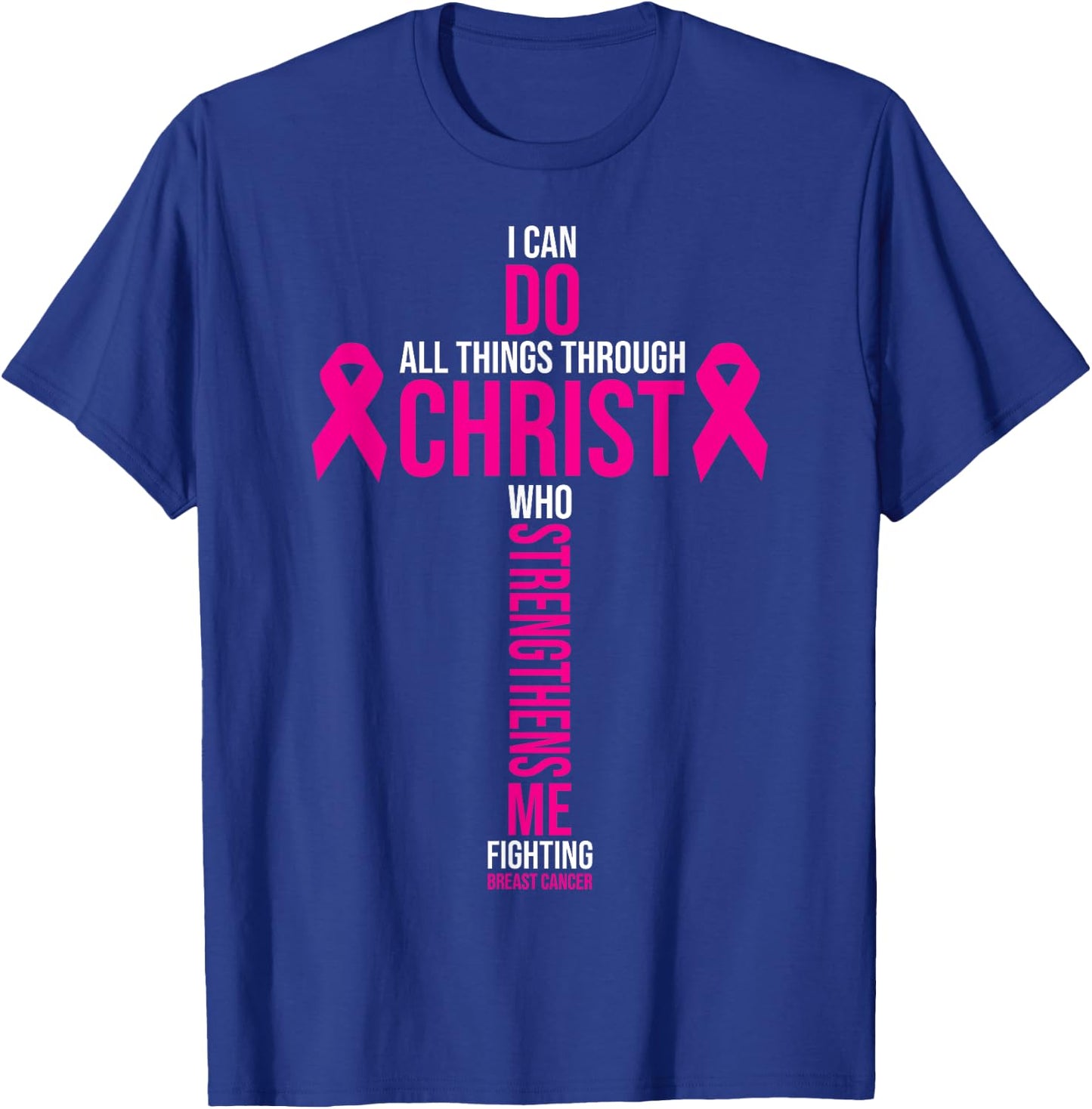 Christian Cross Pink Ribbon Inspirational Breast Cancer Gift T-Shirt - T-Shirt | Royal