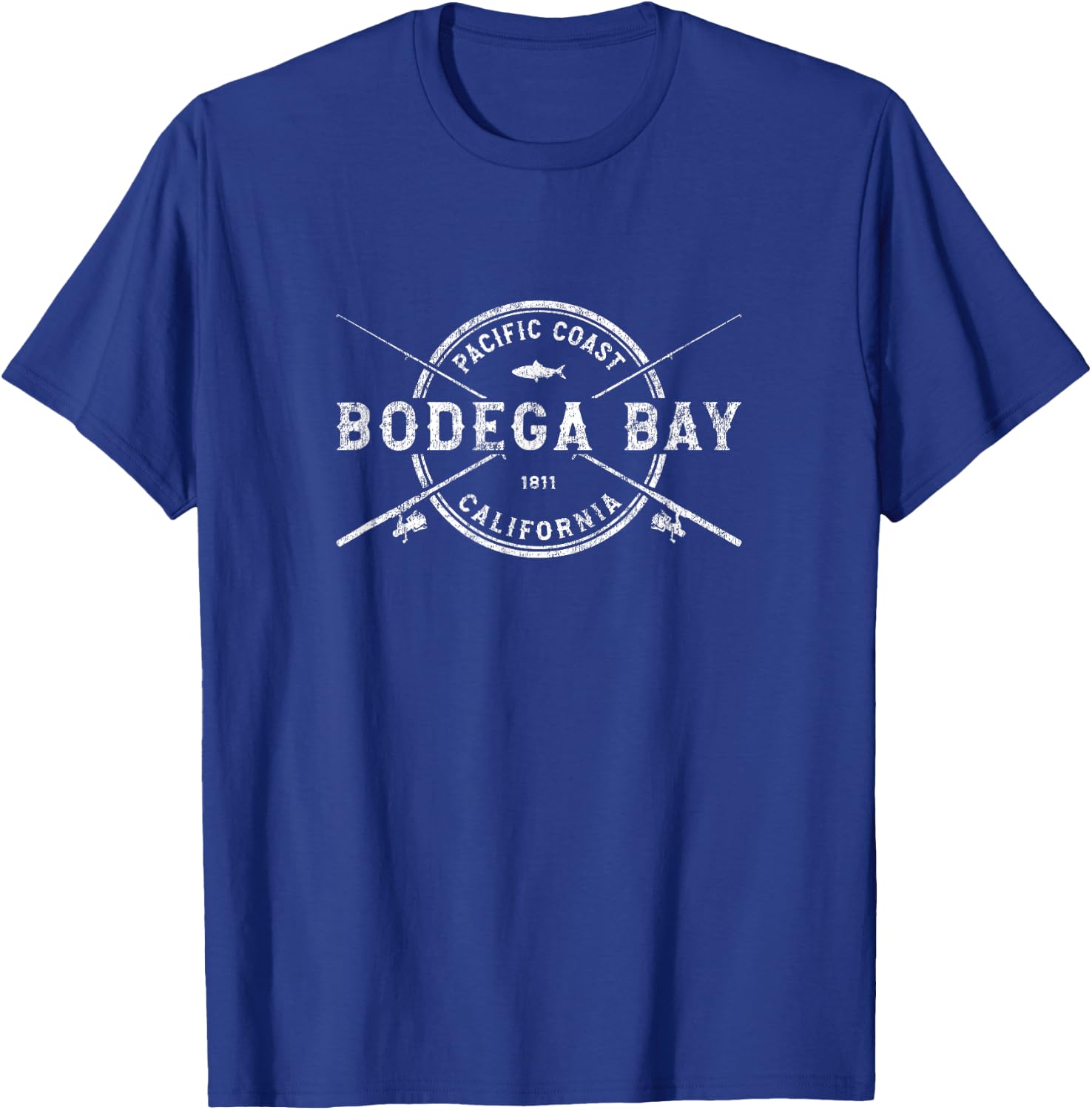 Bodega Bay CA Vintage Crossed Fishing Rods T-Shirt - T-Shirt | Royal