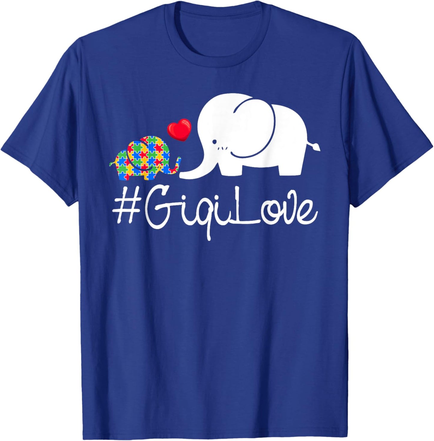 Gigi Love Elephants Autism Awareness Month Puzzles Autism T-Shirt - T-Shirt | Royal