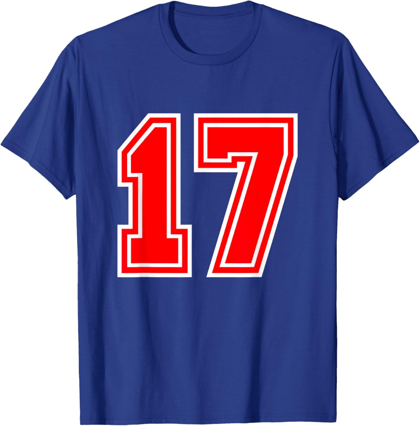 Number #17 Red Sports Team Varsity T-Shirt - T-Shirt | Royal