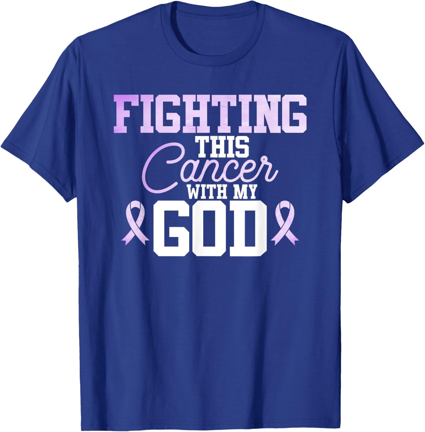 Christian Fighting Cancer Awareness Quote Purple Ribbon T-Shirt - T-Shirt | Royal