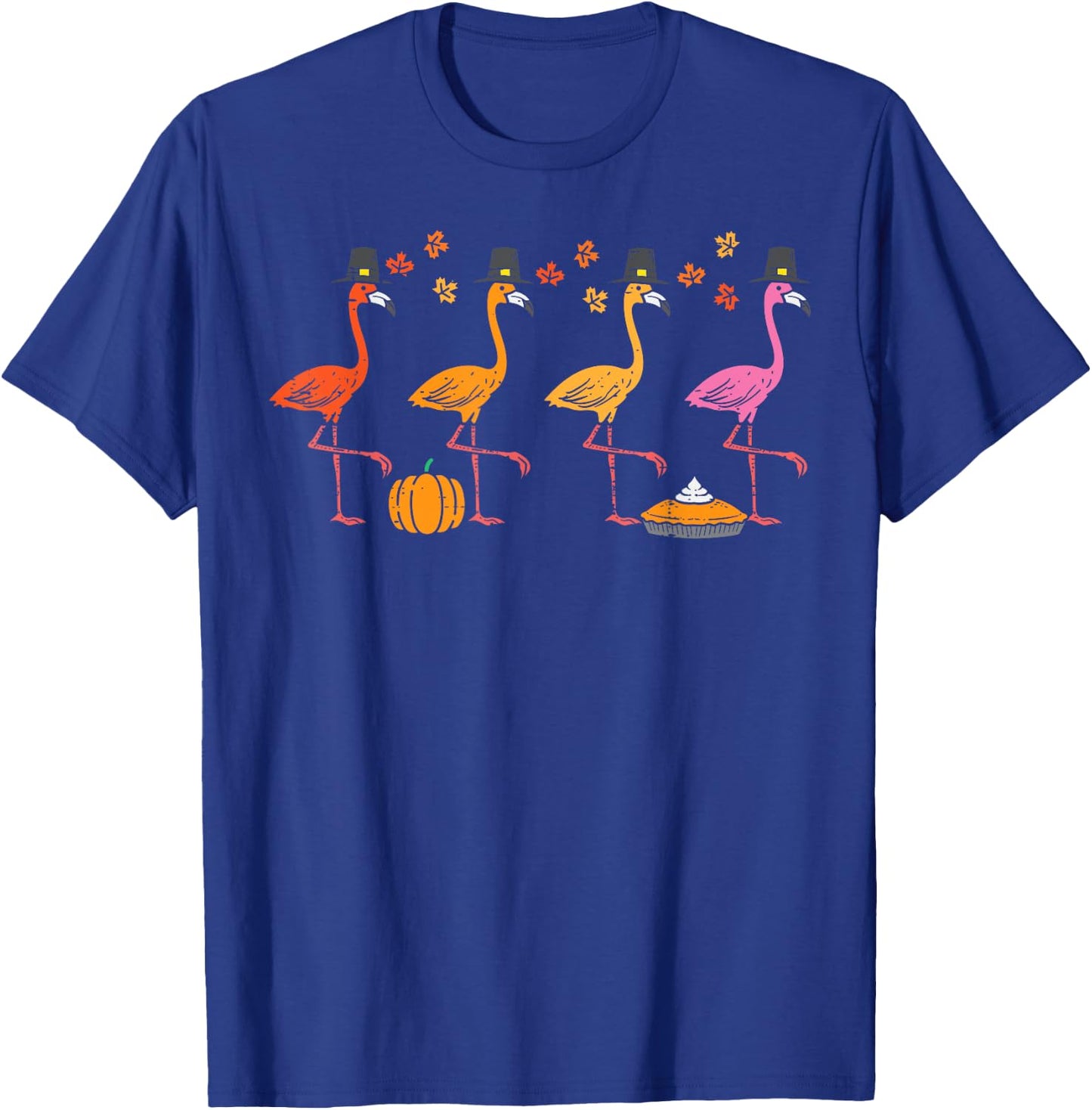Thanksgiving Flamingos Funny Fall Autumn Bird Men Women Kids T-Shirt - T-Shirt | Royal
