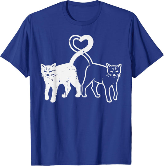 Black And White Cat Heart Tail Cute Kitten Women Girls Kids T-Shirt - T-Shirt | Royal