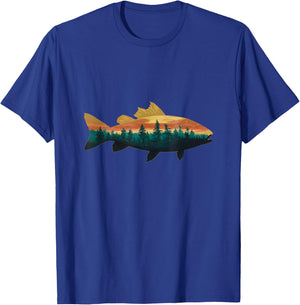 Fishing Bass Wildlife Outdoors Nature Forest Graphic Men T-Shirt - T-Shirt | Royal