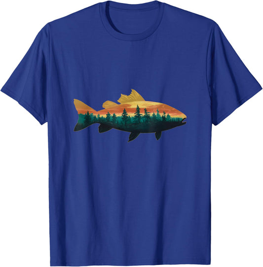 Fishing Bass Wildlife Outdoors Nature Forest Graphic Men T-Shirt - T-Shirt | Royal