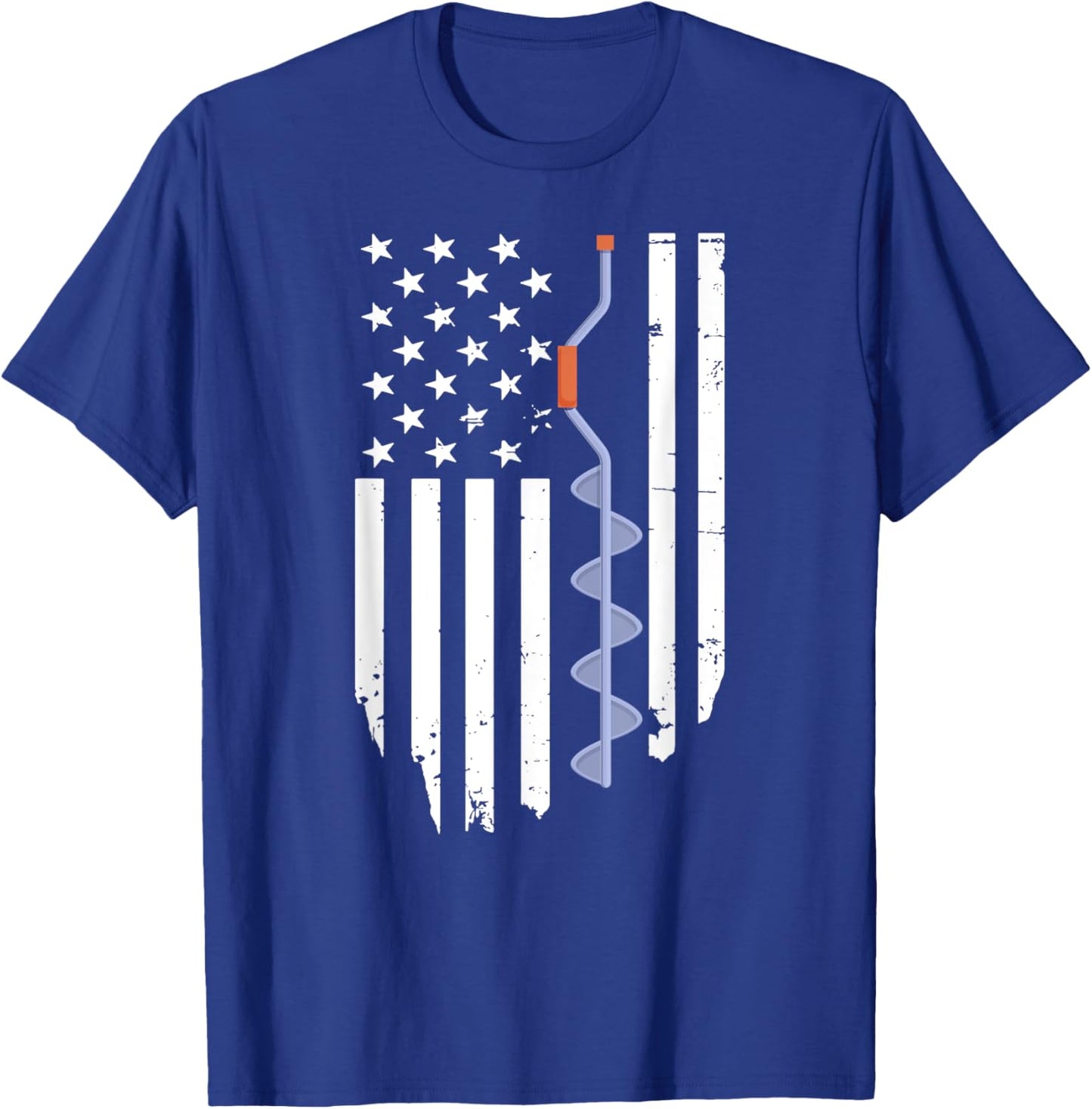Ice Fishing Retro American Flag USA Fishermen Eskimo Winter T-Shirt - T-Shirt | Royal