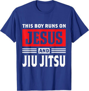 This Boy Runs On Jesus And Jiu Jitsu Christian Gift T-Shirt - T-Shirt | Royal