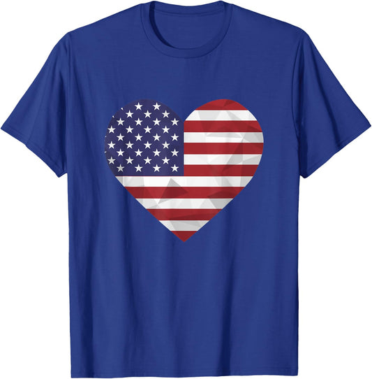 I Love United States of America Flag Heart Low Poly American T-Shirt - T-Shirt | Royal