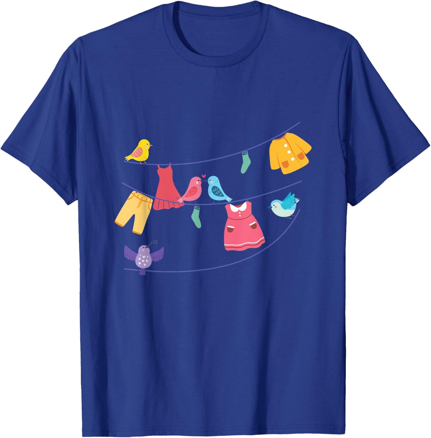 Laundry Birds Hanging On Clothes Line Bird Lover Rope Gift T-Shirt - T-Shirt | Royal