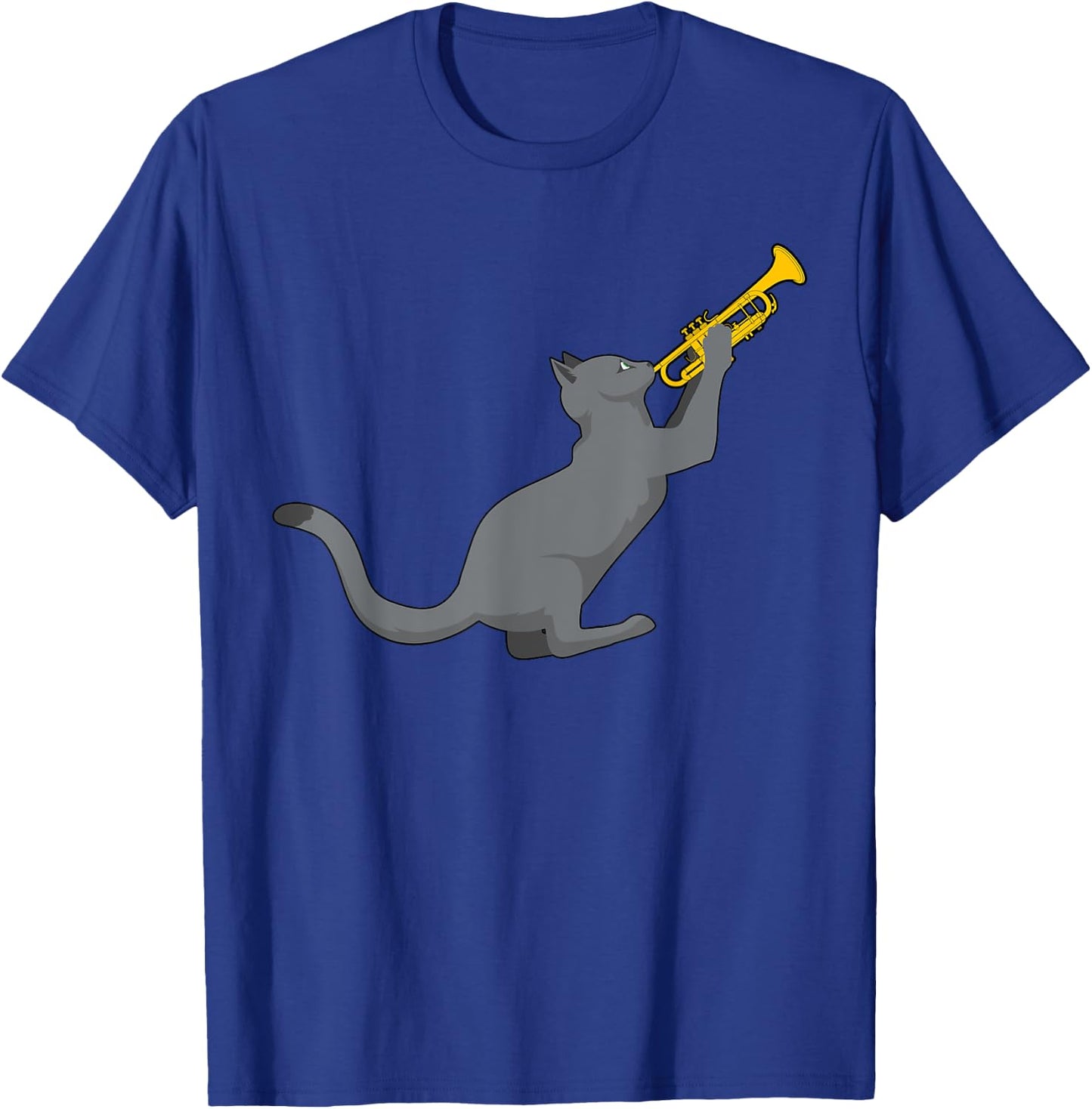 Jazz Cat Trumpet Funny Kitty Musician Cute Animal Playing Men Women Girls Kids T-Shirt - T-Shirt | Royal