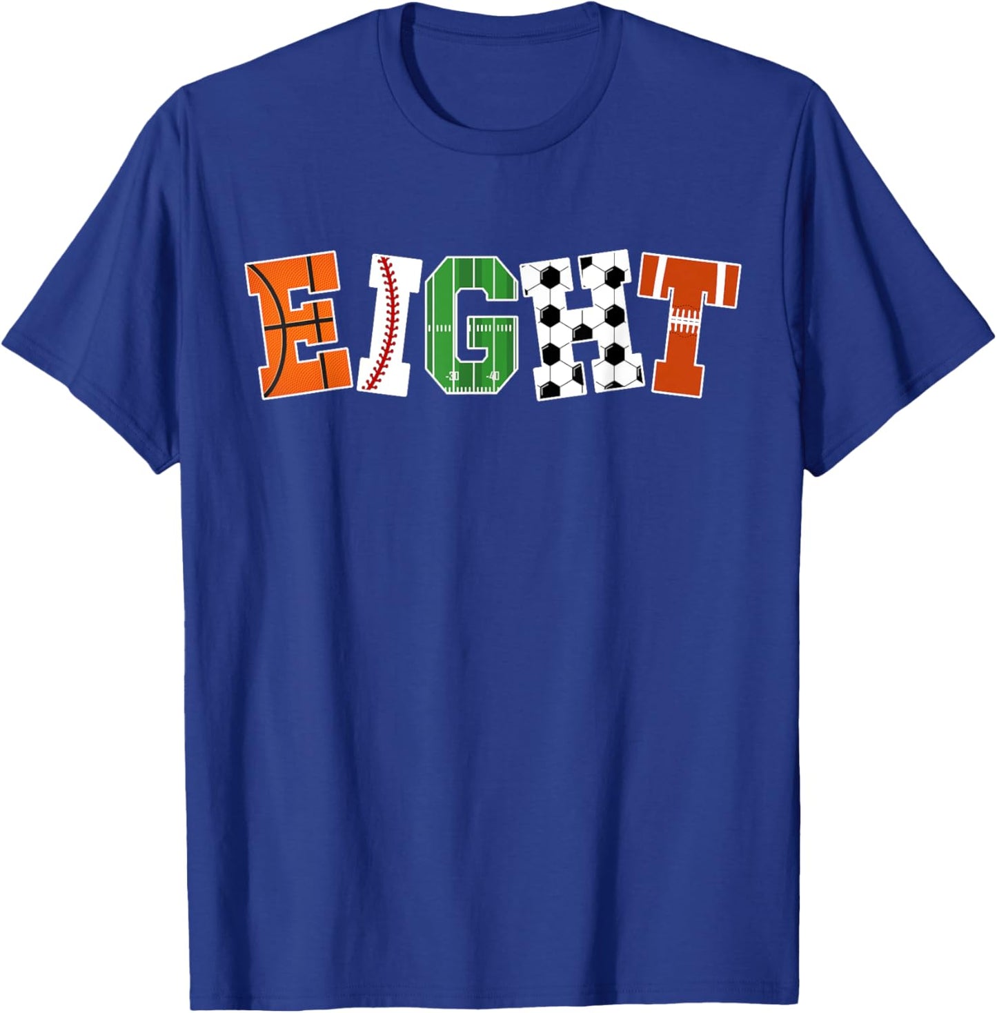 8th Birthday Sports Birthday Party 8 Year Old Boy T-Shirt - T-Shirt | Royal