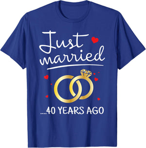 Just Married 40 Years Ago Funny Couple 40th Anniversary T-Shirt - T-Shirt | Royal