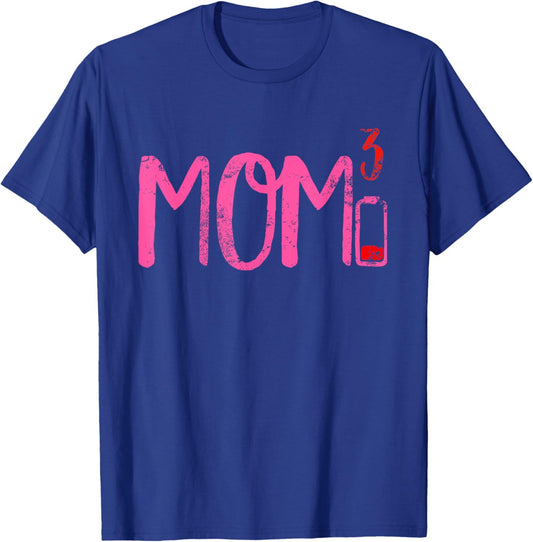 Mom of Three 3 Cubed Low Battery Quote for Moms T-Shirt - T-Shirt | Royal