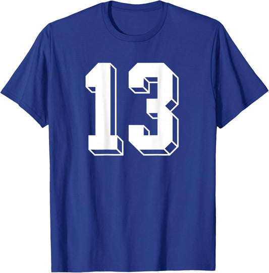 Number 13 BACKSIDE - Retro 80s 90s Team Jersey Numbered T-Shirt - T-Shirt | Royal