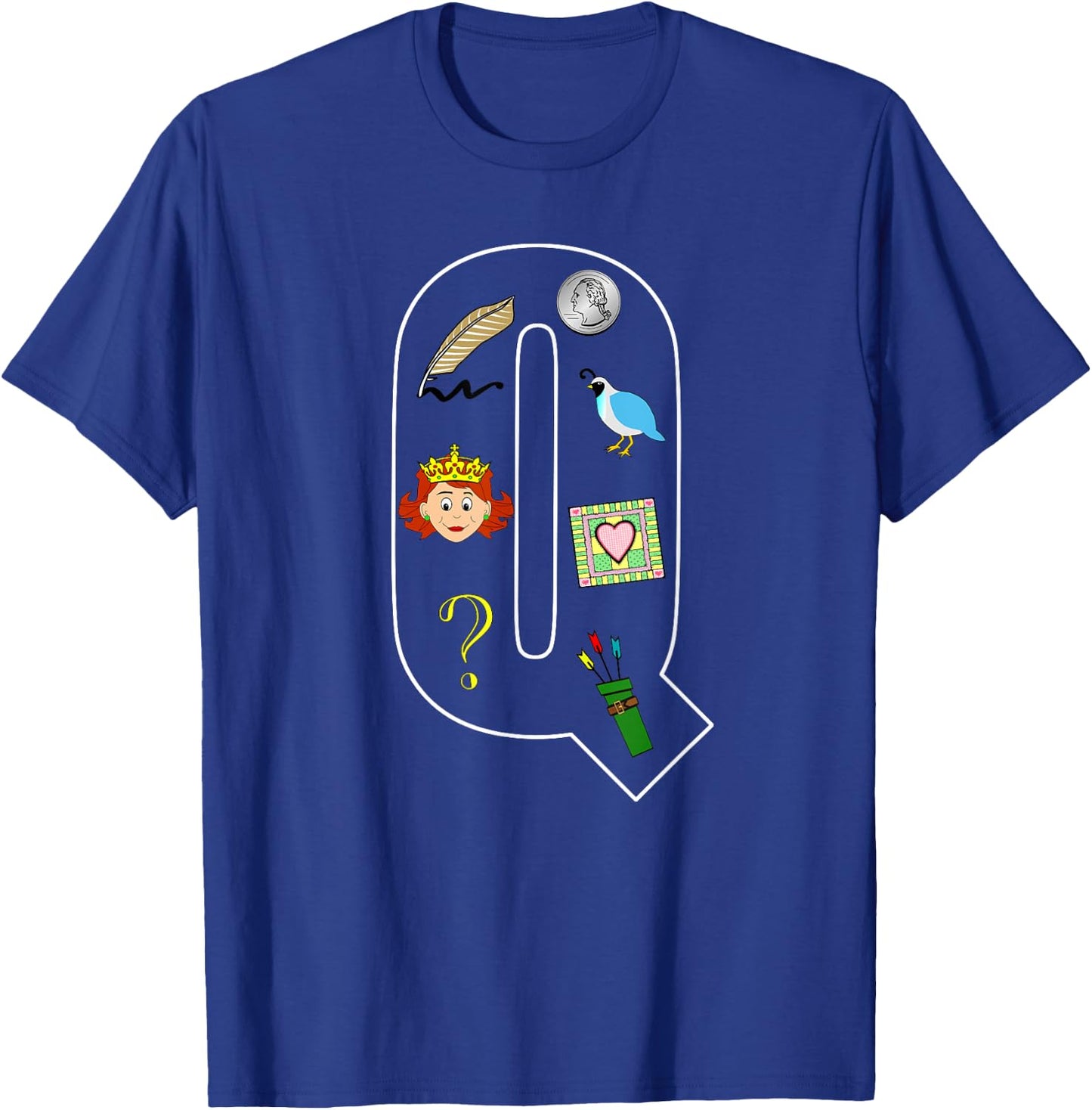 Alphabet Letter Q Phonics Objects That Start With Q Shirt T-Shirt - T-Shirt | Royal