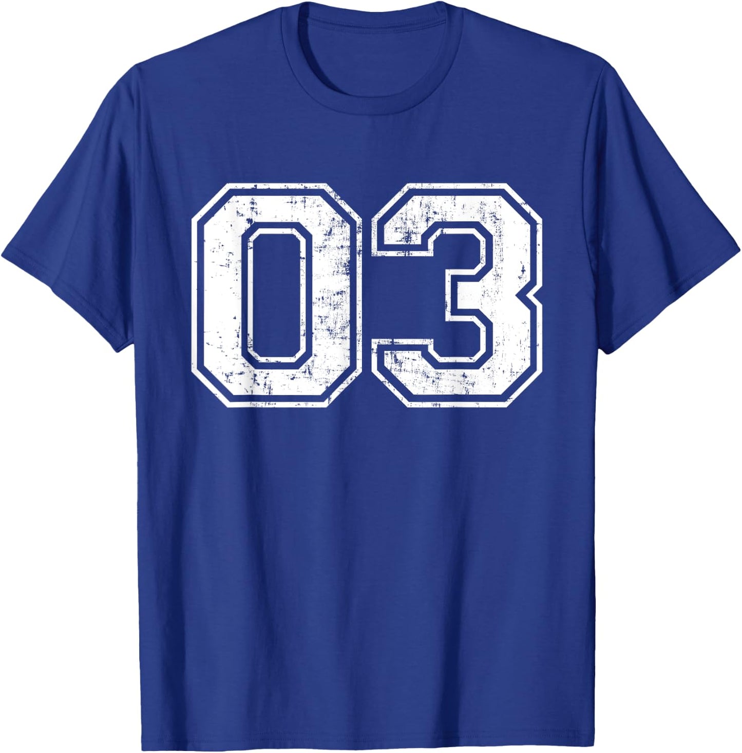 Number 03 Varsity Distressed Vintage Sports Team Practice T-Shirt - T-Shirt | Royal
