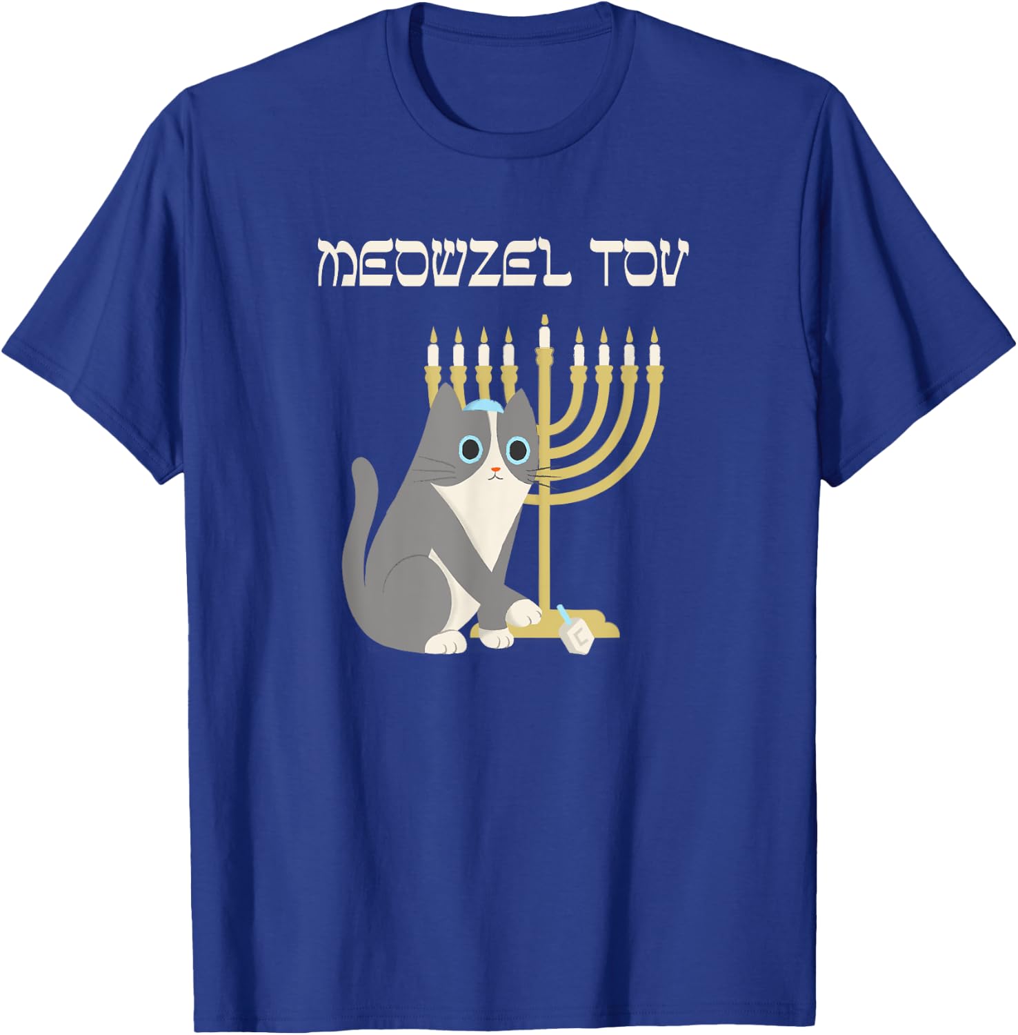 Funny Hanukkah Cat Meowzeltov Jewish Chanukah Men Women Kids T-Shirt - T-Shirt | Royal