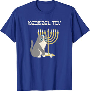 Funny Hanukkah Cat Meowzeltov Jewish Chanukah Men Women Kids T-Shirt - T-Shirt | Royal